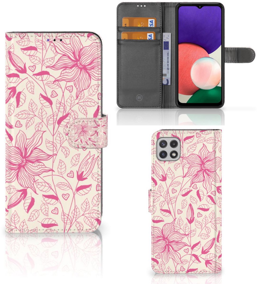 Samsung Galaxy A22 5G Hoesje Pink Flowers