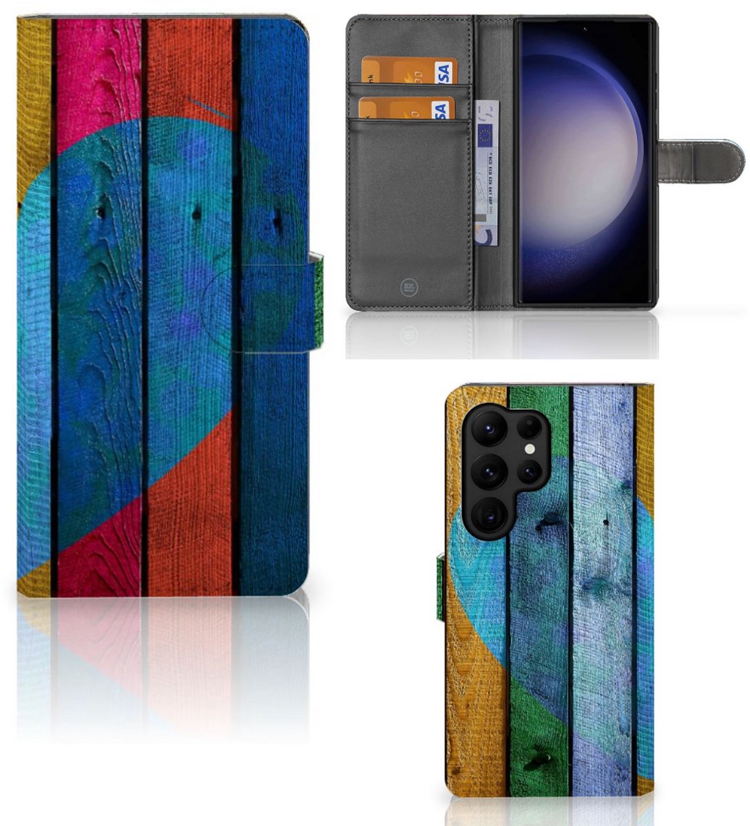 Samsung Galaxy S23 Ultra Book Style Case Wood Heart - Cadeau voor je Vriend
