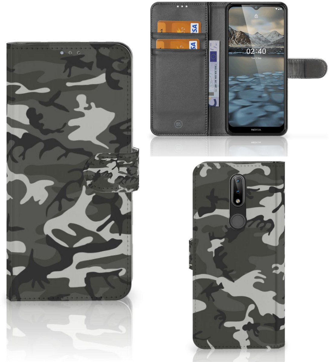 Book Case voor Nokia 2.4 Telefoon Hoesje Army Light