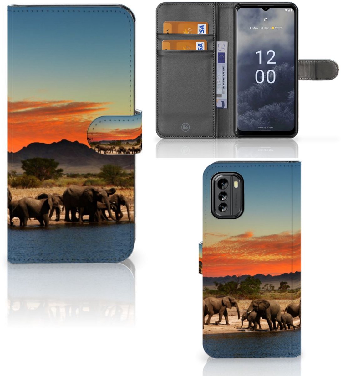 Nokia G60 Telefoonhoesje met Pasjes Olifanten