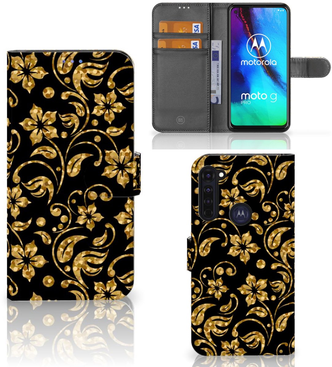 Motorola Moto G Pro Hoesje Gouden Bloemen