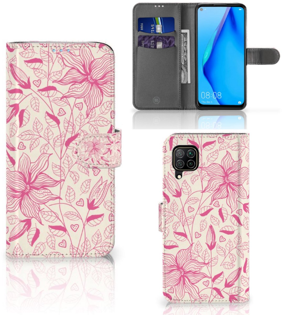 Huawei P40 Lite Hoesje Pink Flowers