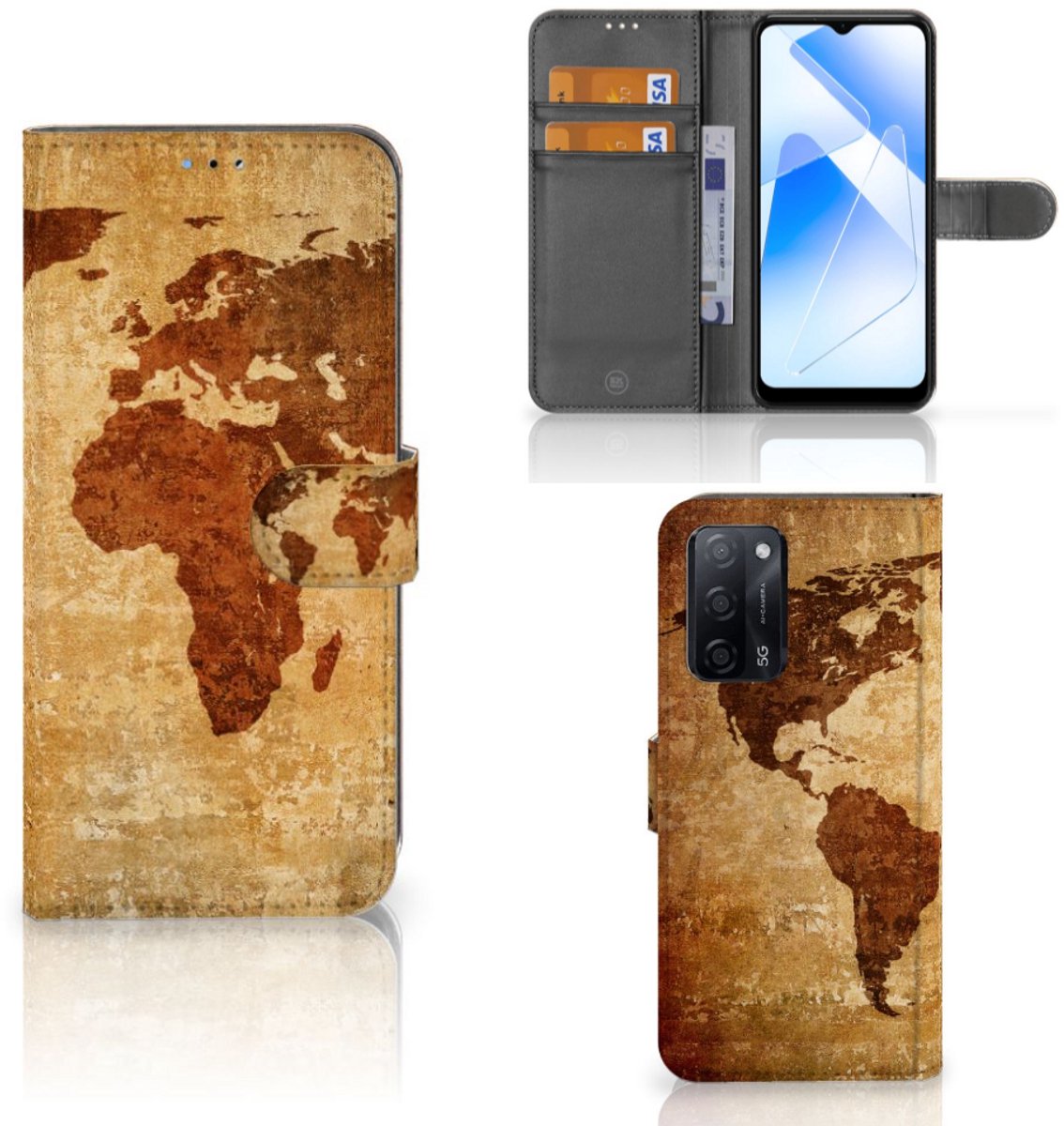 OPPO A16/A16s/A54s Flip Cover Wereldkaart