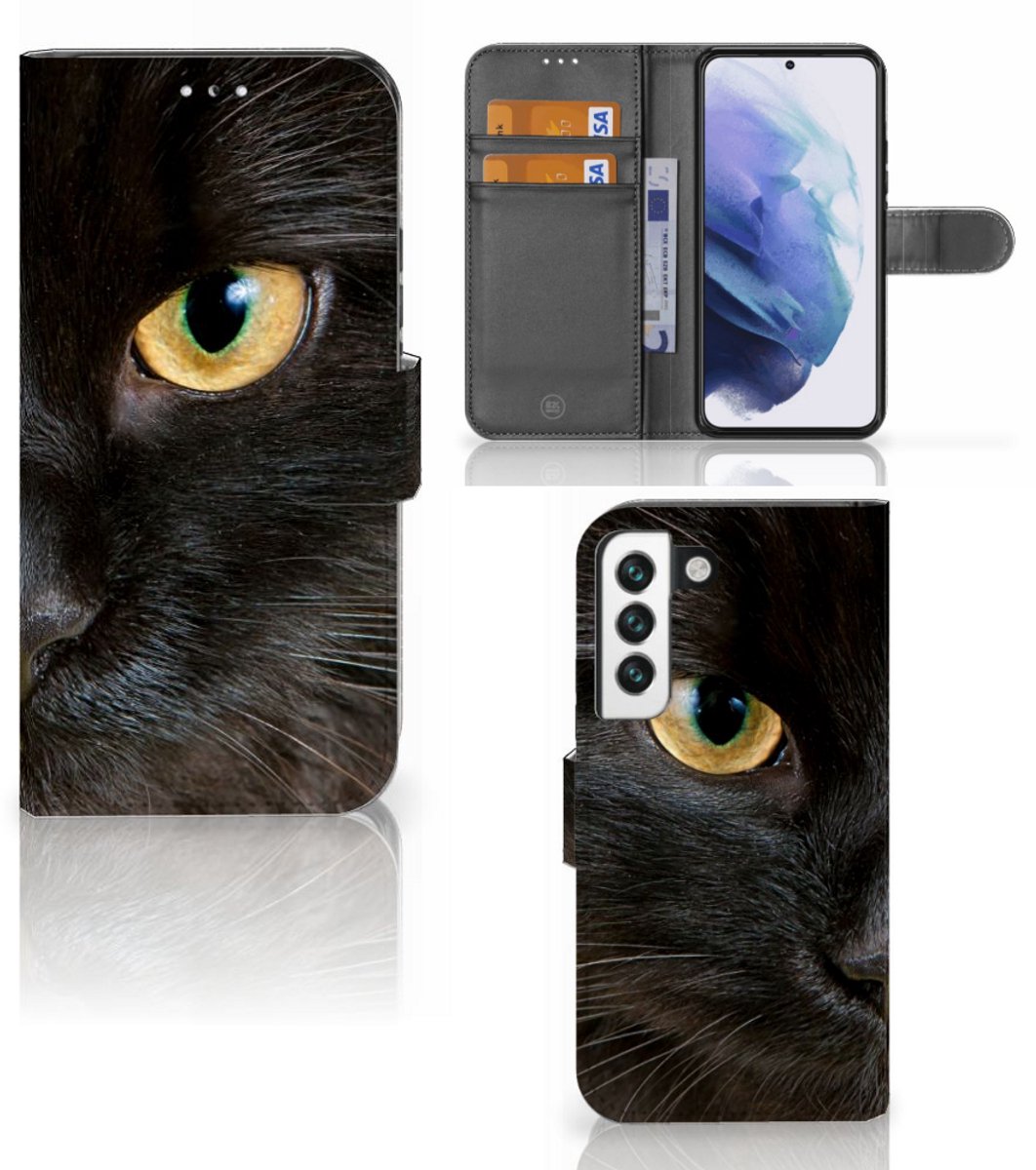 Samsung Galaxy S22 Telefoonhoesje met Pasjes Zwarte Kat