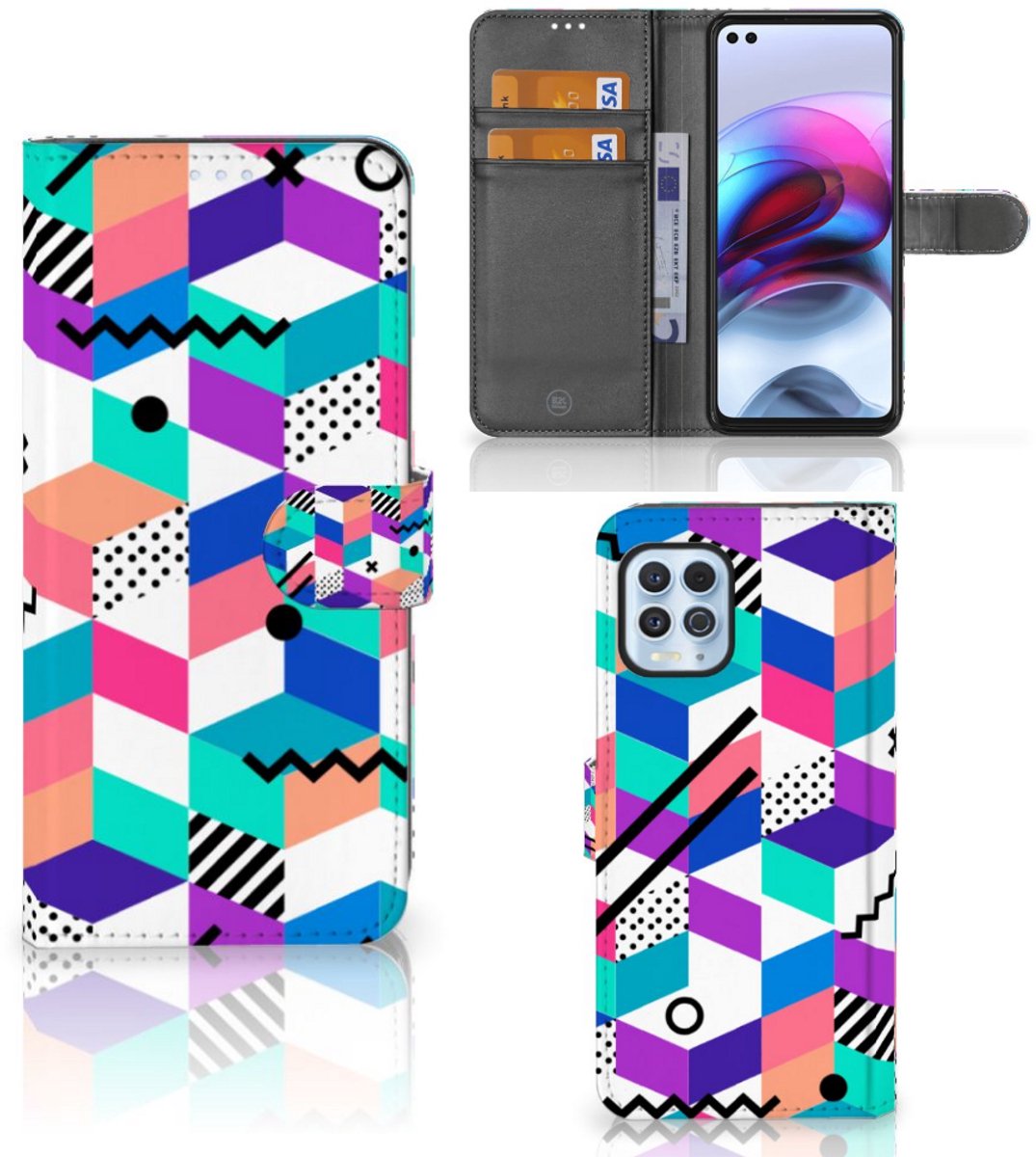 Motorola Moto G100 Book Case Blokken Kleurrijk
