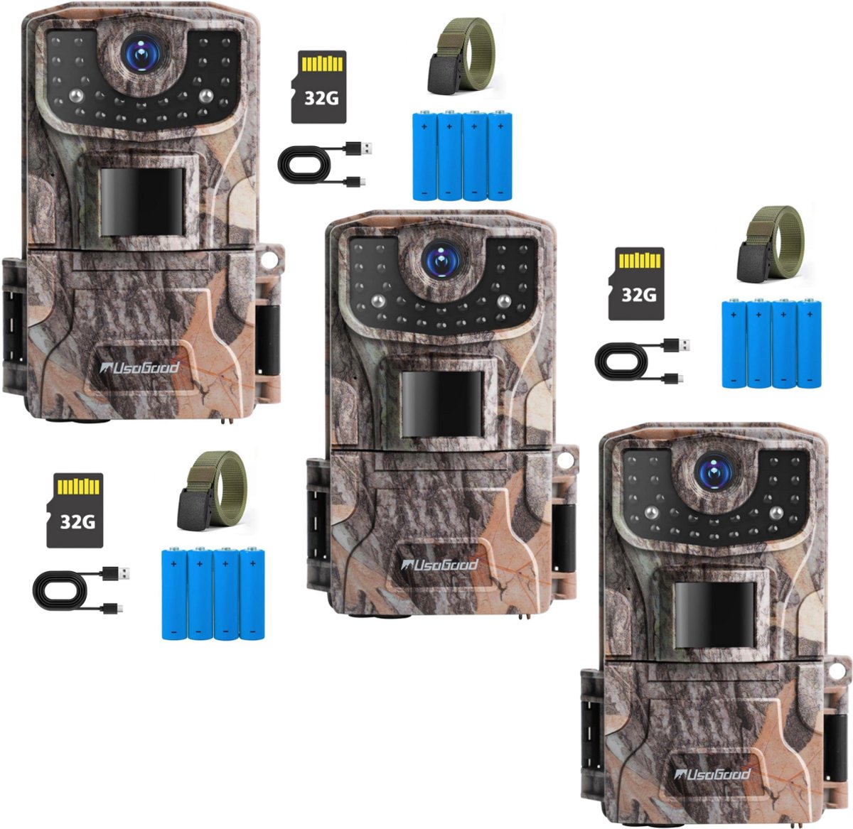 Usogood Professionele Wildcamera 36MP met Nachtzicht - Incl. 32GB TF-kaart – Wildcamera voor Buiten / Wildlife Camera - Waterdicht - 3Stuks