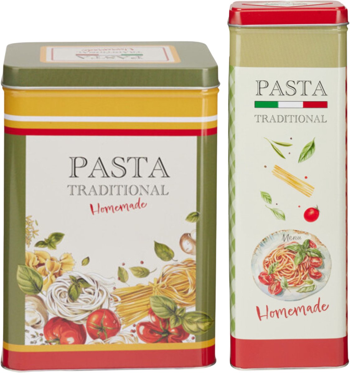 Pasta / spaghetti bewaarblik Nostagia set - groen / rood - metaal - Italiaans - voorraadblik