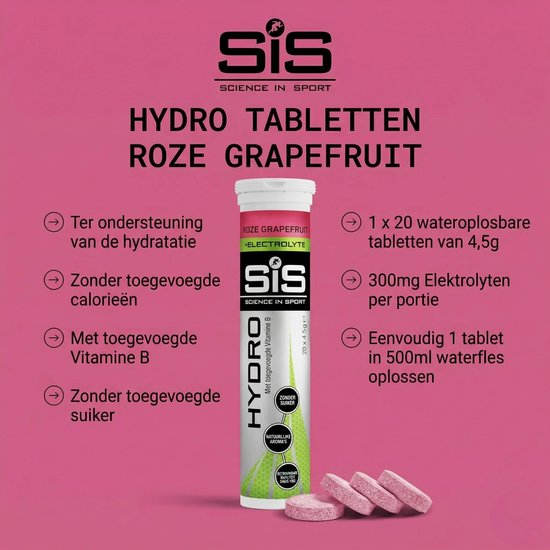 Science in Sport - SIS Go Hydro Bruistabletten - 300mg Elektrolyten - Pink Grapefruit Smaak - 3x20 Tabletten van Science in Sport — afbeelding 2