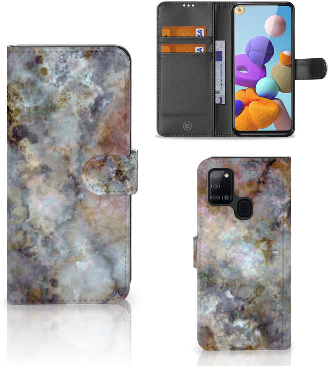 Samsung Galaxy A21s Bookcase Marmer Grijs