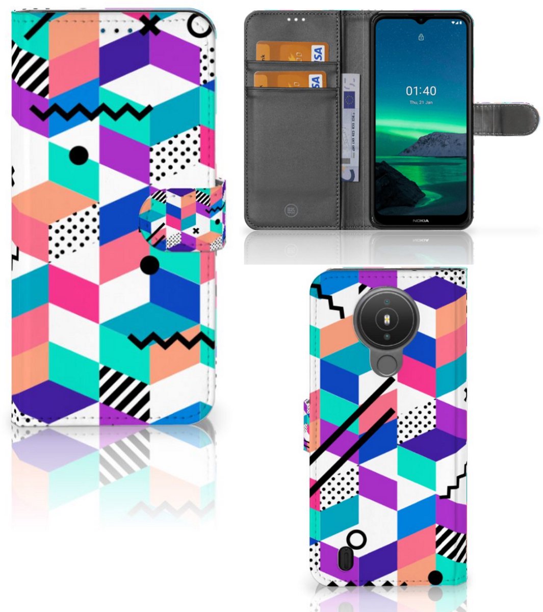 Boekhoesje voor Nokia 1.4 Book Case Blokken Kleurrijk