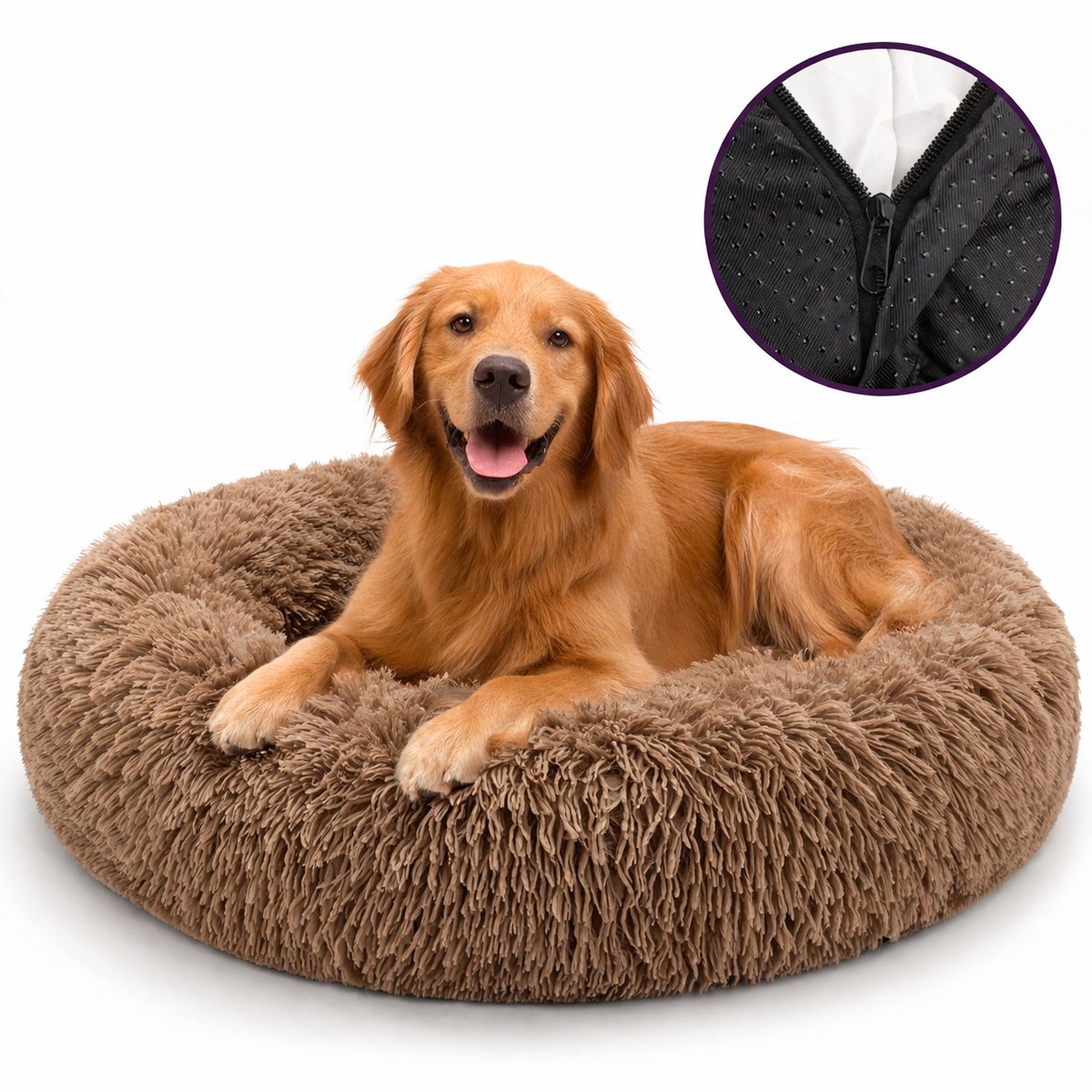 Behave Hondenmand Deluxe - Hondenkussen - Hondenbed - Donutmand - Wasbaar - Fluffy - Donut - Maat XL - 80cm - Beige