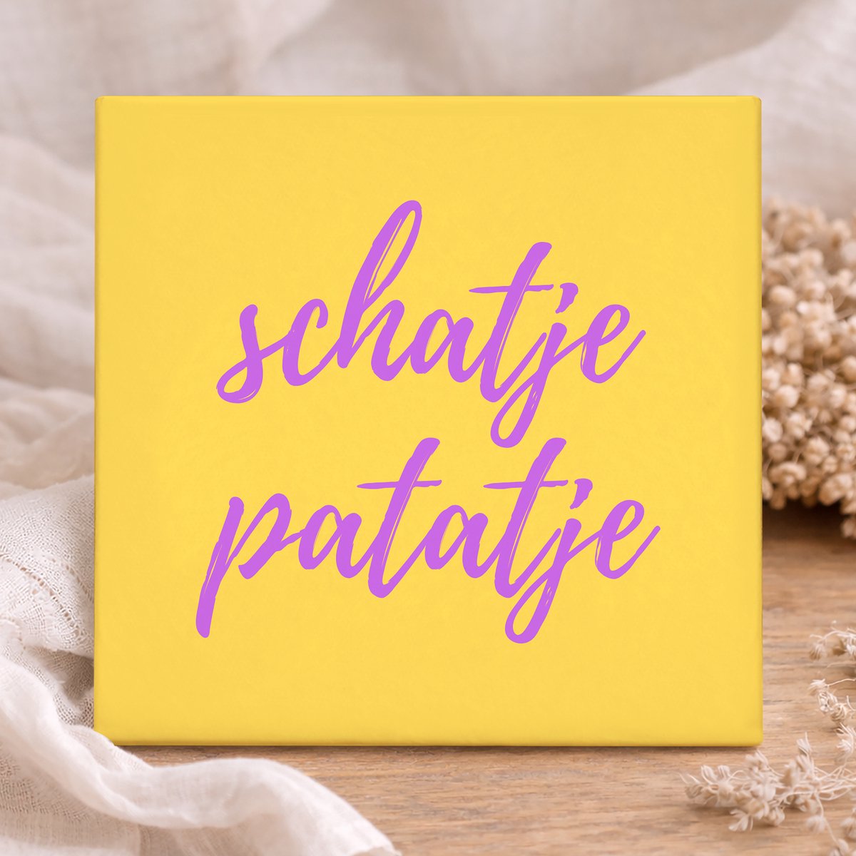 Printazzy - Tegeltjes met Tekst en Afbeelding - Schatje Patatje - Geel - Decoratie Woonkamer - Valentijns Cadeau - Muurdecoratie - Spreuktegel