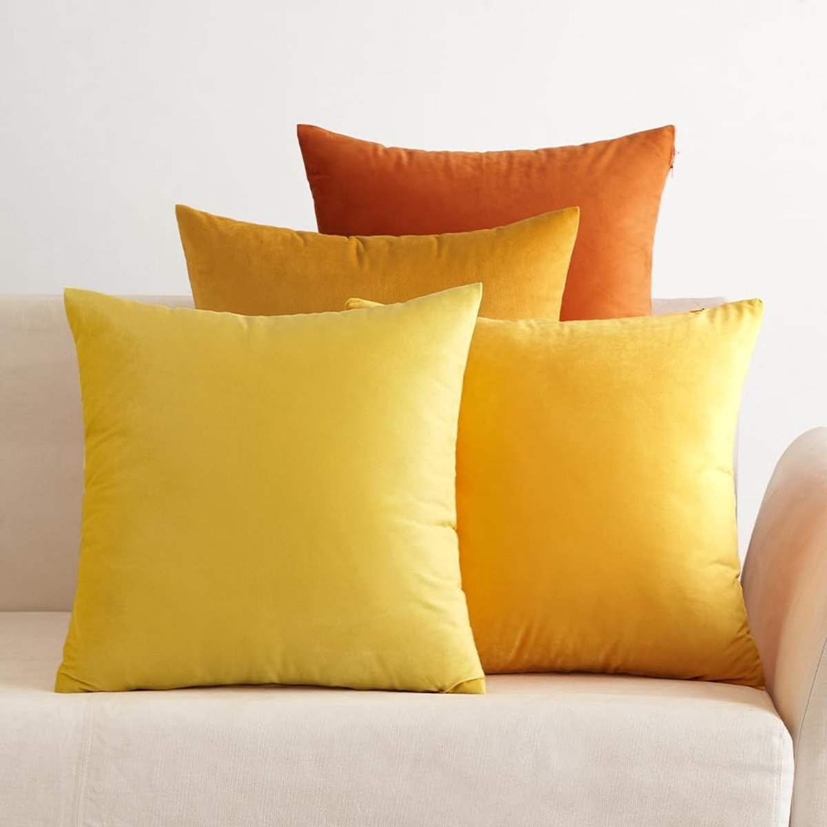 EMEMA Set van 4 Velvet Kussenhoezen - 50x50 cm Oranje Decoratief voor Sofa en Slaapkamer