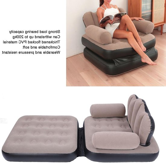Opblaasbare Bank - Slaapbank Matras - Tijdelijk Slapen - Verdikt Gevlokt PVC - 198 x 70 cm - Koffie — afbeelding 2