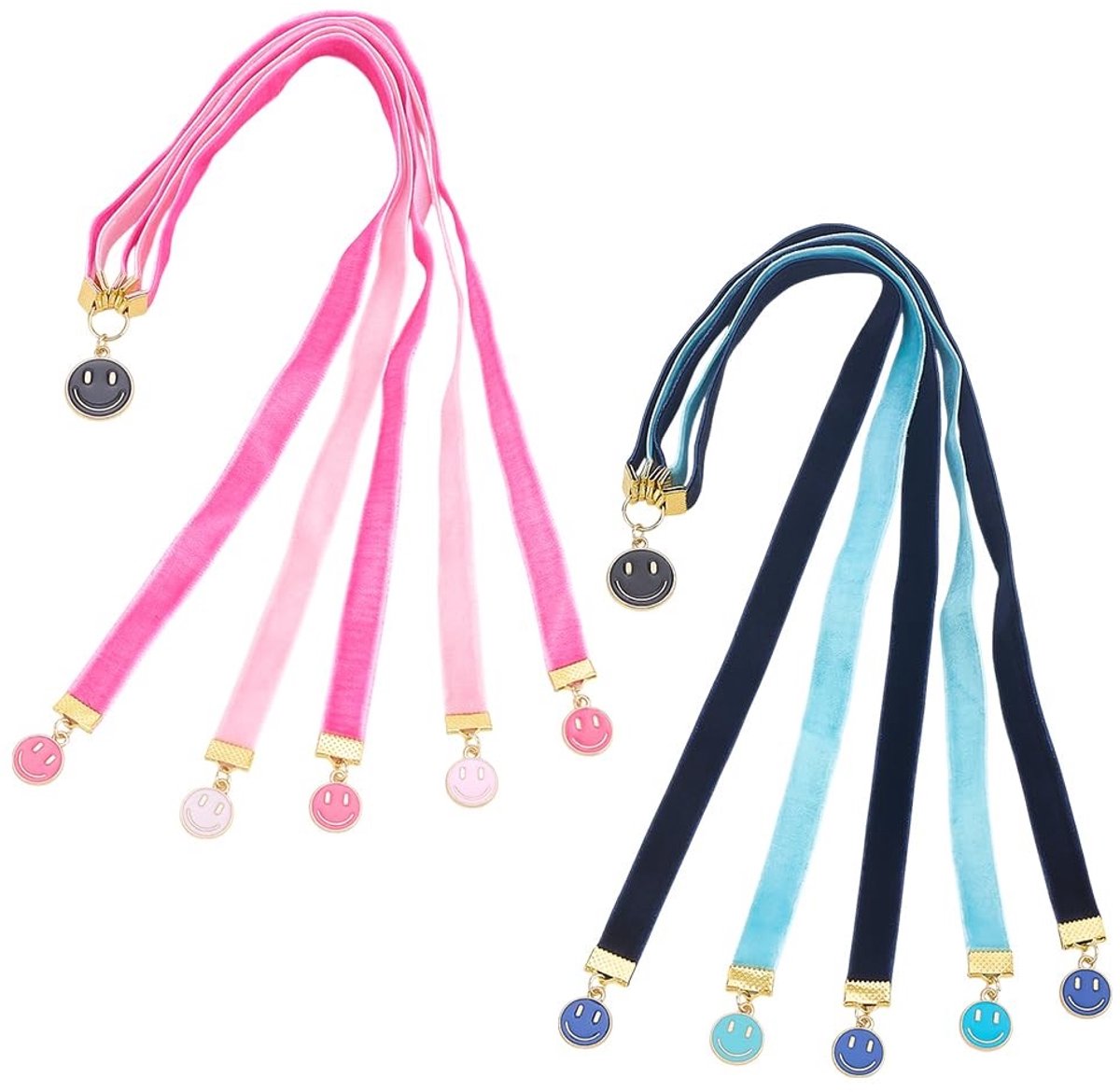 NTHProducts - Twee-kleurige Velvet Pagina Marker - Schattig en functioneel - Roze Rood Blauw Zwart - Met Glanzend Smiley Hanger - Perfect voor boekenli...