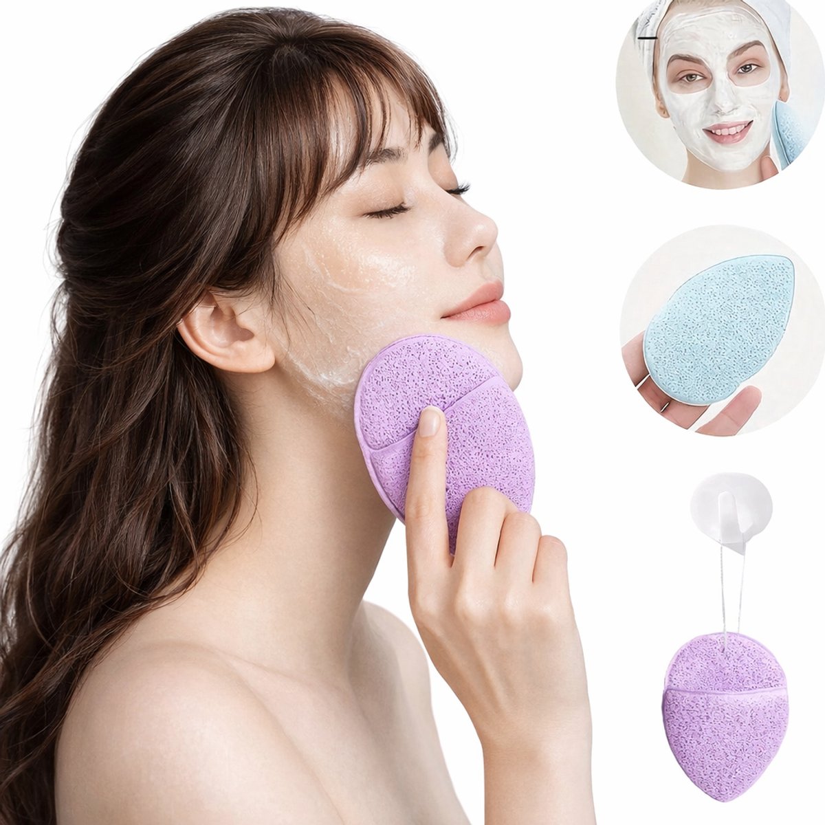 3 Stuks Gezichtsreinigings Spons Set – Zachte Herbruikbare Make-up Remover & Exfoliating Cleansing Puff – Diepe Reiniging & Hydratatie – Huidvriendelijk & Duurzaam – 6,5 × 10 cm – PU Spons