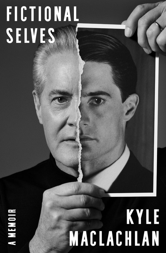 Boekomslag: Fictional Selves A Memoir van Kyle MacLachlan. Een gescheurde foto toont twee helften van MacLachlan's gezicht.