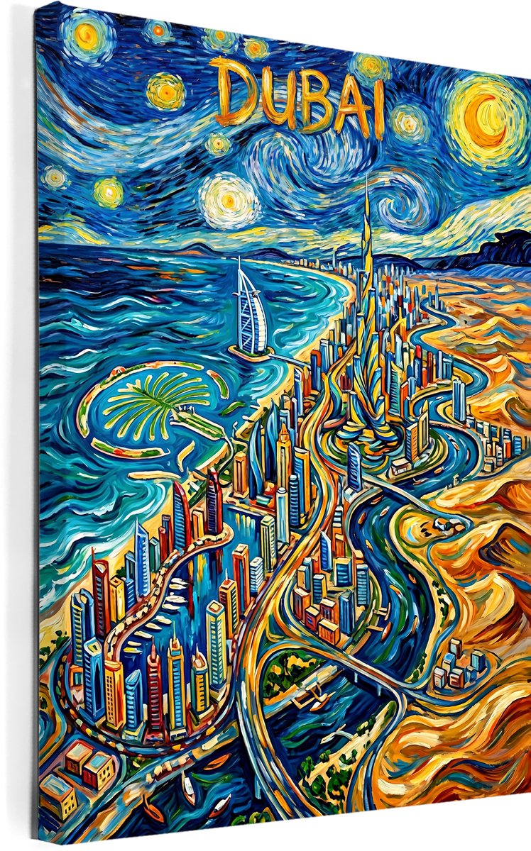 Stadsposter Dubai wanddecoratie op canvas afmeting 75x100cm - stadskaart - plattegrond - schilderij stad - steden posters