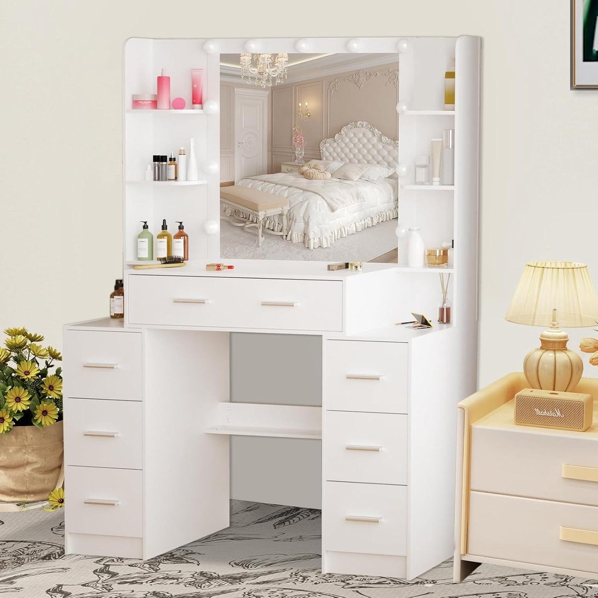 Make-uptafel met verlichting - Kaptafel cosmeticatafel - Professioneel aanbrengen make-up - Verstelbare LED-verlichting - 140 x 40 x 140 cm