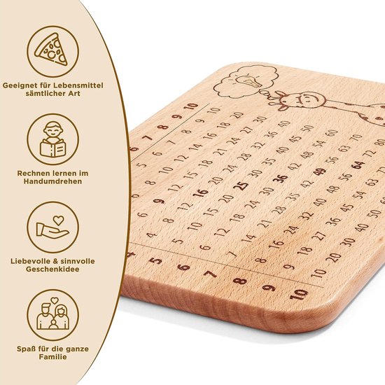 Ontbijtplank Leerplankje - Rekenen Broodplank - Spelenderwijs Leren - Beukenhout Multipicatie - 22 x 14 x 1 cm - Niet gespecificeerd — afbeelding 4
