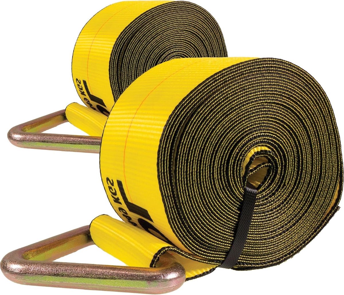Lierband met D-ring - Spanband Aanhanger - Lading Beveiligen - Verzinkte D-ring - 4 inch breed 70 cm - Geel