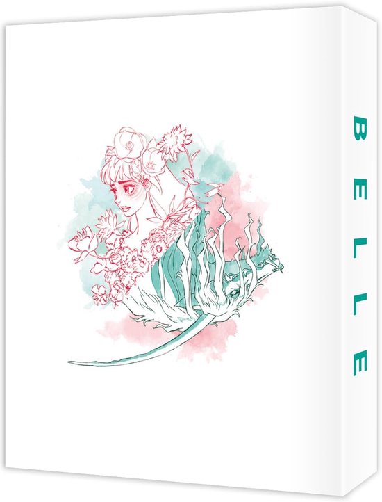 Een witte box met een tekening van een vrouw met bloemen in haar haar en een draakachtig wezen.
