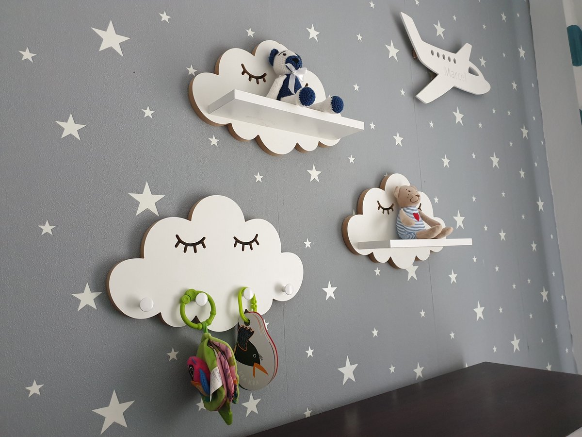 Moliland Elegance Serie - Wolk Planken en Haken Set - Scandinavisch Design - Wit MDF