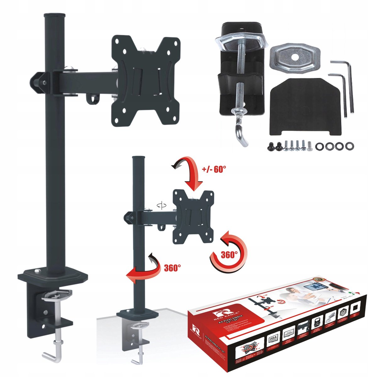 Red Eagle AX-PIXEL-SINGLE - Monitorarm - 13-27 Inch - Volledig Verstelbaar - 360° Rotatie - VESA