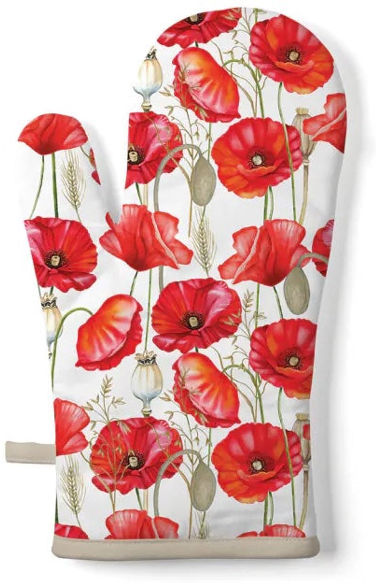Ambiente Ovenwant Poppy All Over wit rood 30x18cm