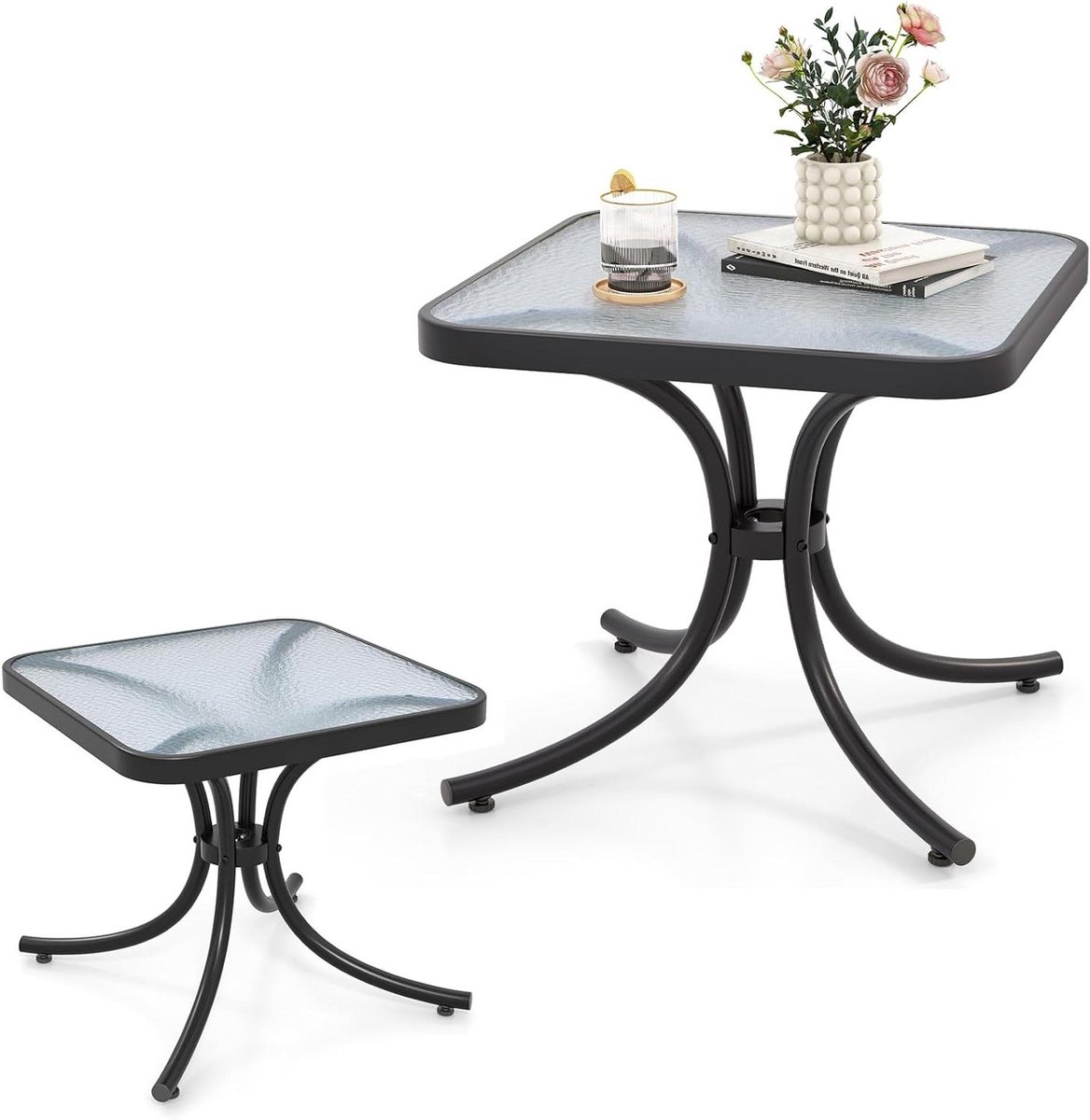 Tuin Tafel - Balkon Tafel Koffie - Buiten Ontspannen - Gehard Glas - 50 x 50 x 45 cm - Zwart