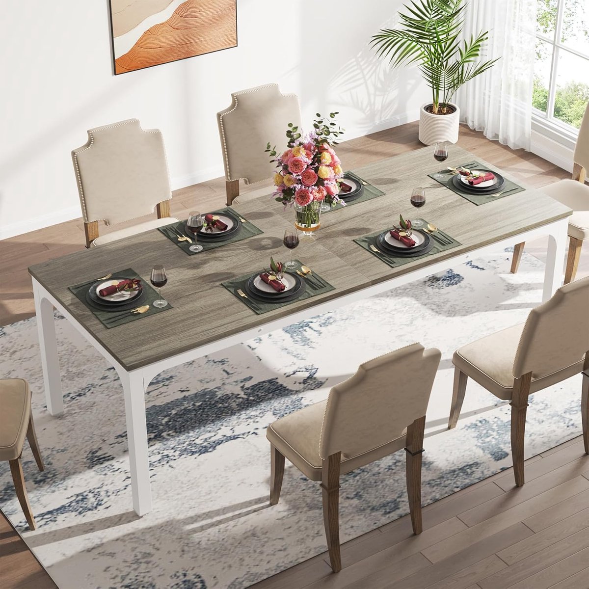 Eettafel 200 x 70 x 75 cm Industriële Eettafel voor 6-8 Personen Rechthoekige Keukentafel met Metalen Poten Waterafstotend en Krasbestendig Rustiek Bruin Urbanhome