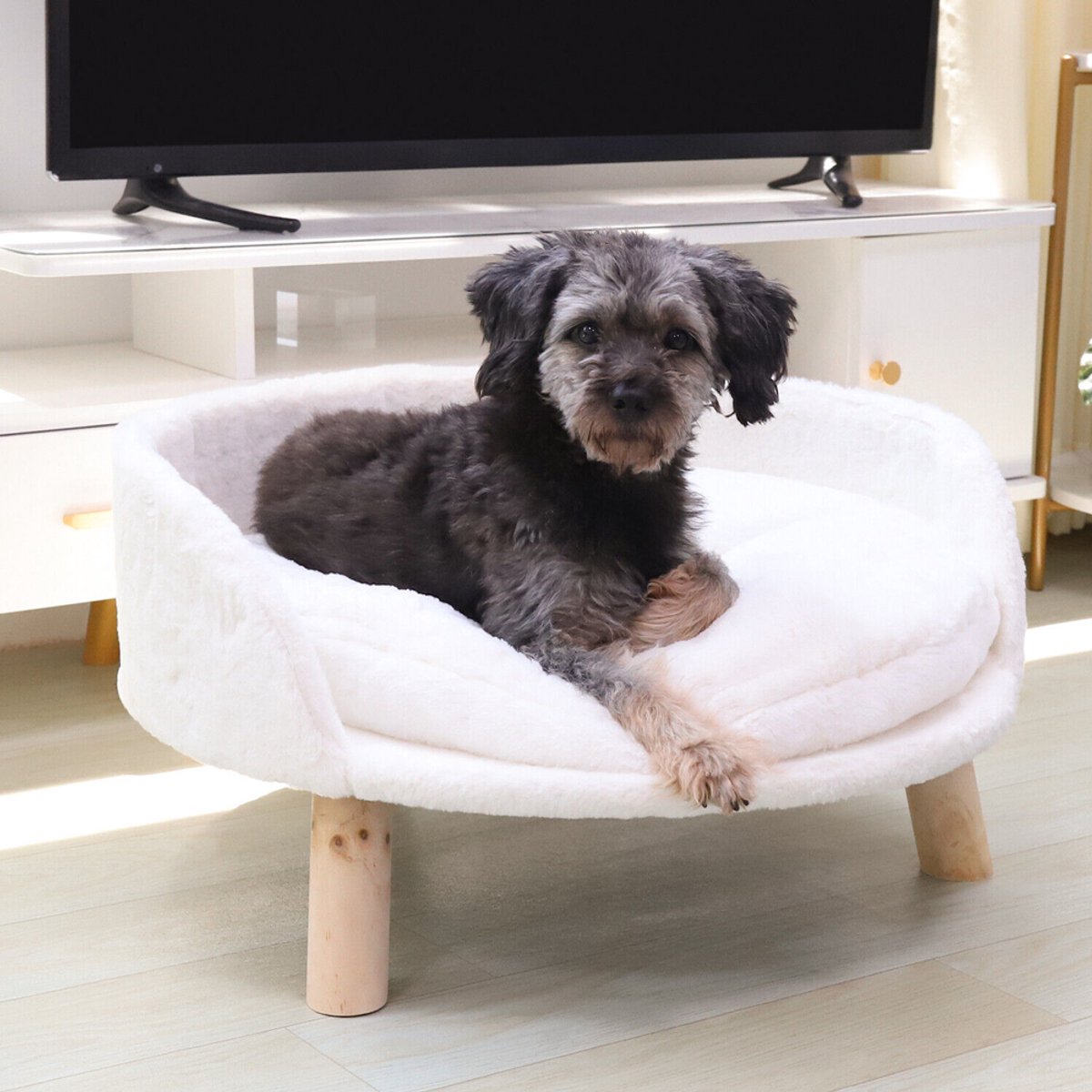 Deliqa katten stoel - luxe zachte katten bed - rond - 40 cm - waterproof - met kussen - wasbaar - van kleine tot middelgrote huisdieren - massief houten poten - 41.5 x 32.8 cm