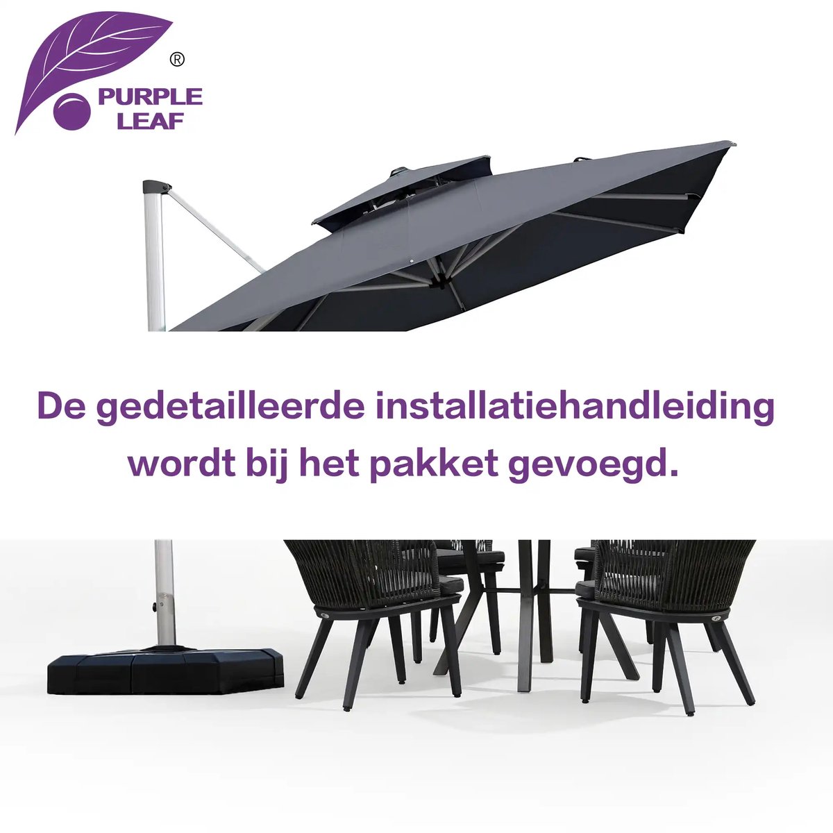 Purple Leaf Kantelbare zweefparasol 365x270 cm - Grijs