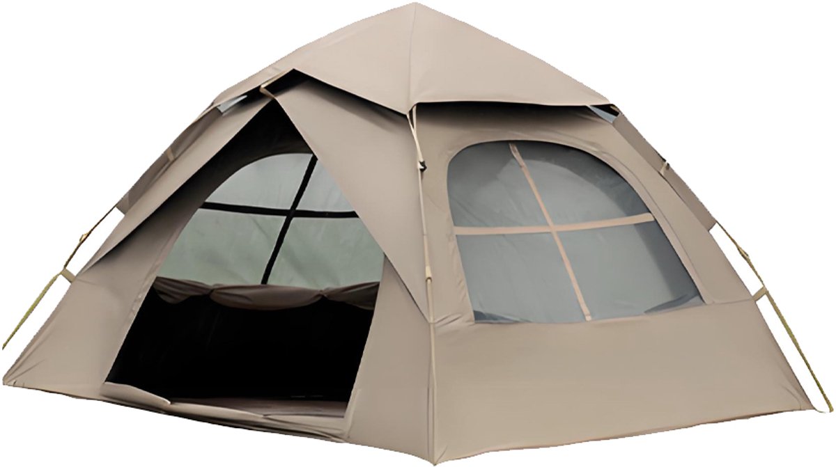 Automatische Pop-up Tent - Vierhoekige Kampeertent voor 2-3 Personen - Vaste Zonnekap - Inclusief Draagtas - Ideaal voor Gezinscamping en Festivals - Met Zwarte UV-Block Coating - Snelle 3-Seconden Opzet - Kaki
