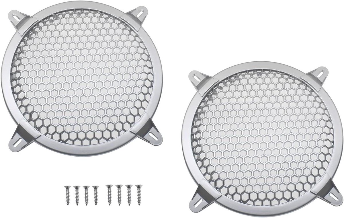 Luidspreker Grill - Subwoofer Cover - Bescherming Audio - Gebogen Ontwerp - 8 Inch - Zilver