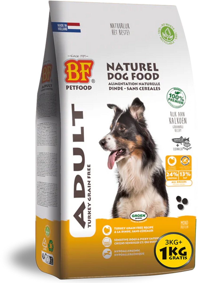 BF Petfood Adult Kalkoen Graanvrij 12.5 kg + Rex kluifjes graanvrij