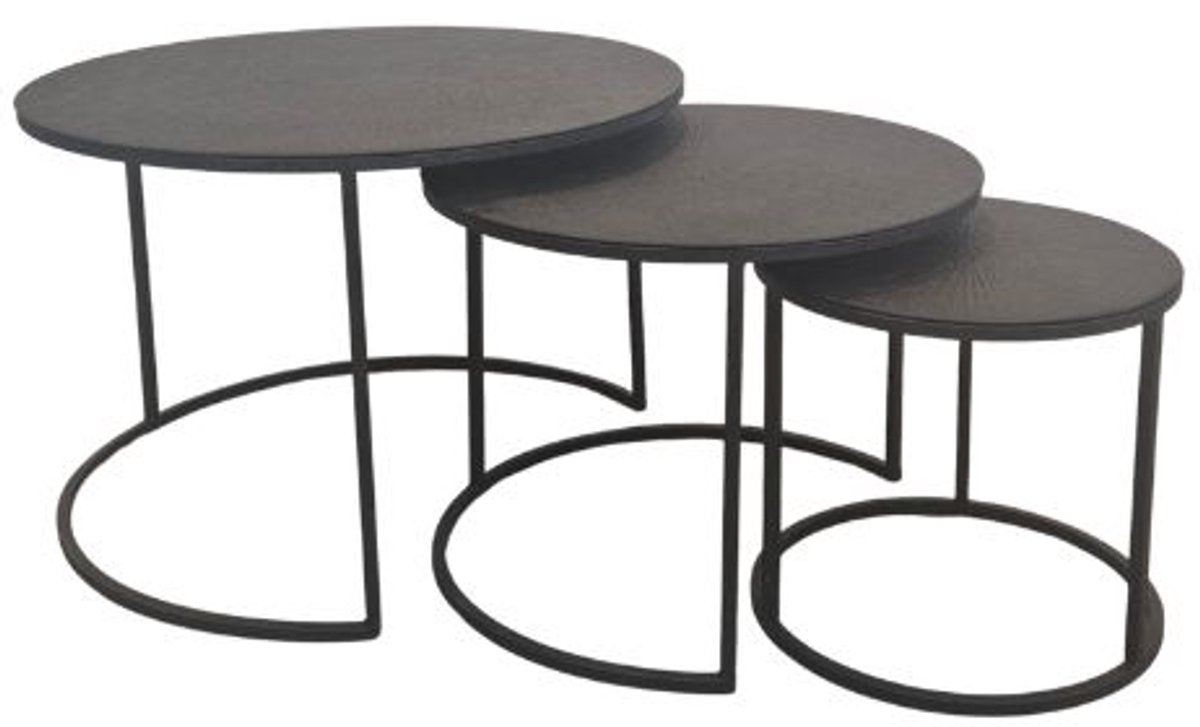 Deco4yourhome® - Salontafel set van 3 - Metaal - Ronde Salontafel - Zwart - Groot - Minza - Black