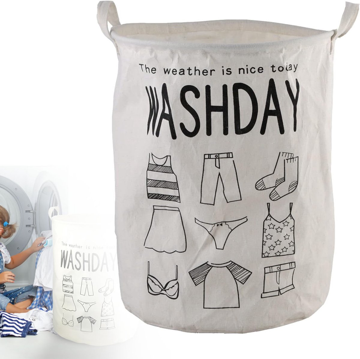 Wasmand - Opbergmand 60 ltr - Wasbox Opvouwbaar - Mand Rond met handvaten - Speelgoedmand - Wassorteerder - Woon Accessoires - Stoffen Wasmand - Ideaal voor Wasmiddel, Speelgoed & Huisdierbenodigdheden