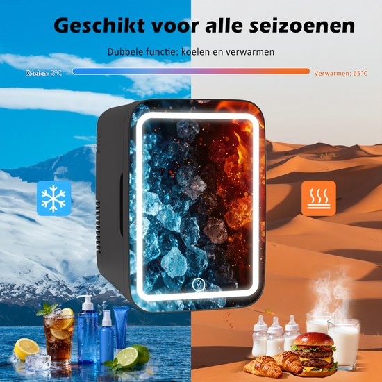 Puluomis Mini koelkast - 4L - Skincare Fridge - LED-verlichting - Make-up Koelkast - DC 12/24V & AC 220-240V - Koelen & Verwarmen - Zwart van Puluomis — afbeelding 5