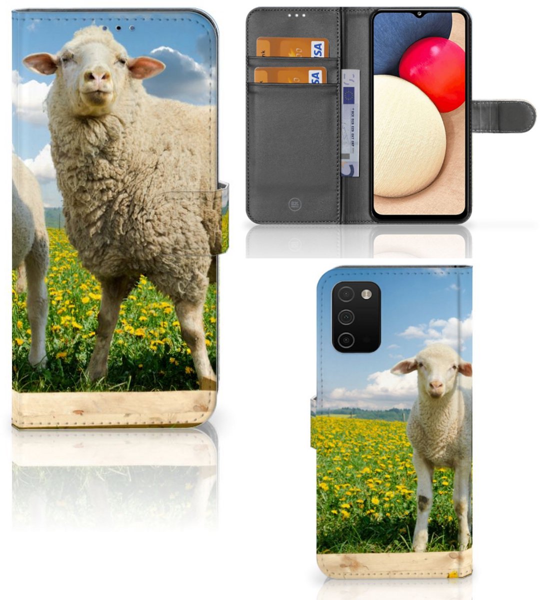 Samsung Galaxy A03s Telefoonhoesje met Pasjes Schaap en Lammetje