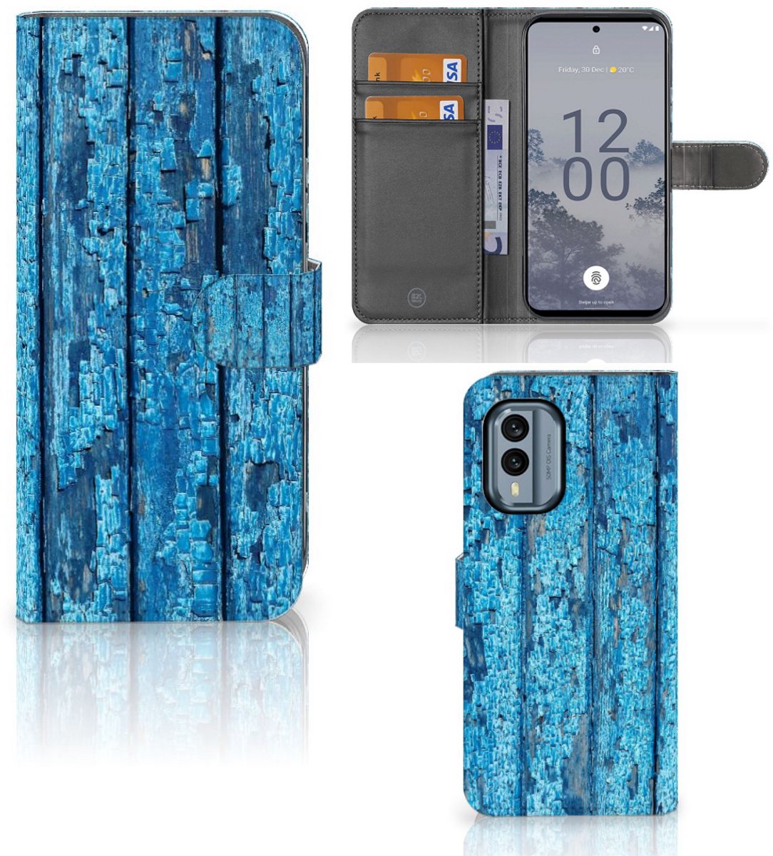 Nokia X30 Book Style Case Wood Blue