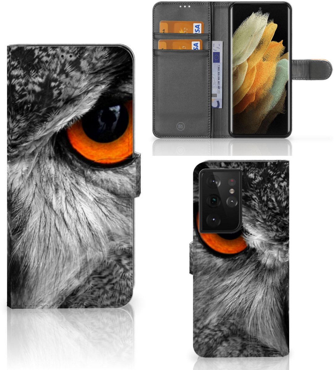 Book Case voor Samsung Galaxy S21 Ultra Telefoonhoesje met Pasjes Uil