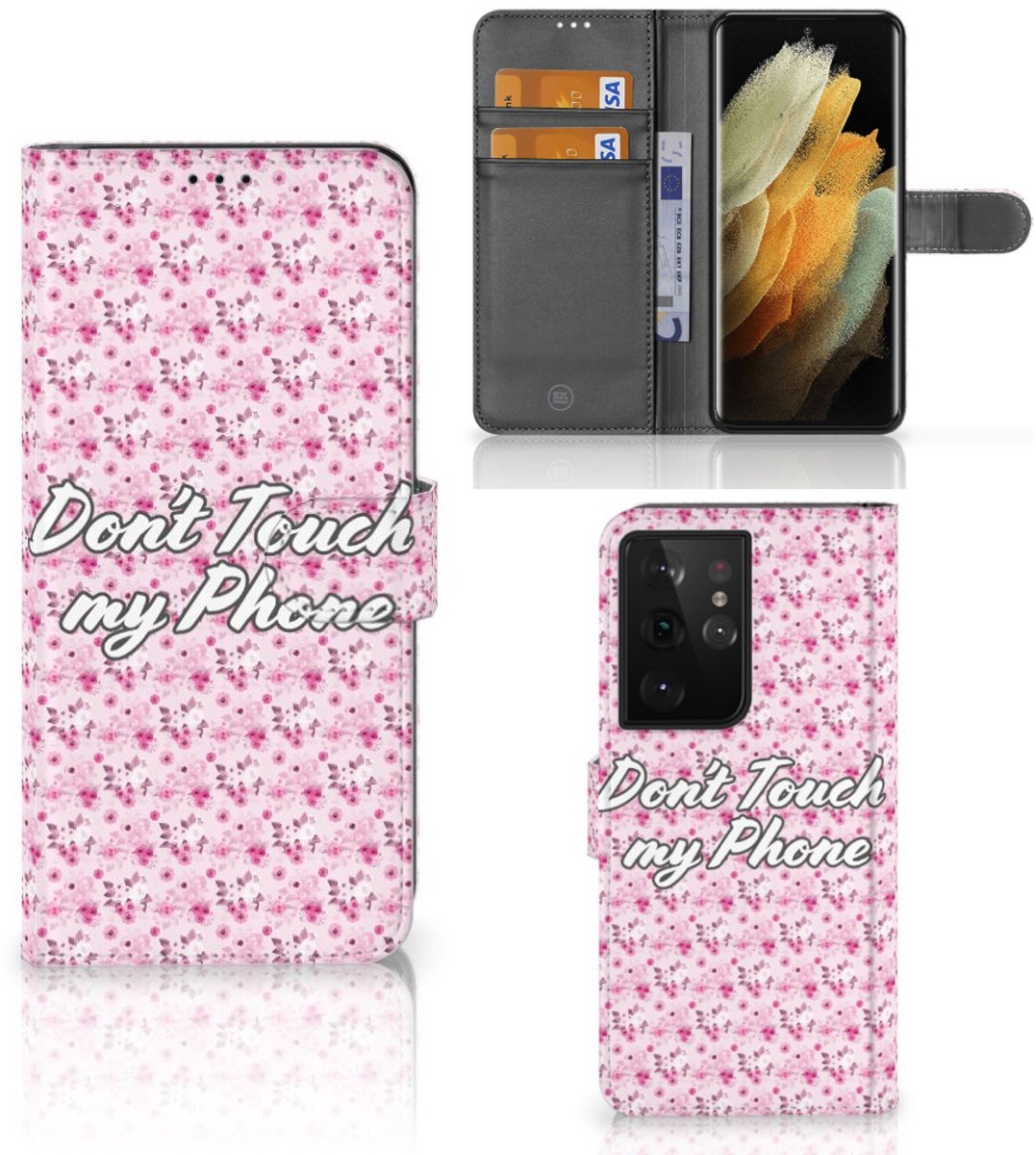 Samsung Galaxy S21 Ultra Portemonnee Hoesje Flowers Pink DTMP