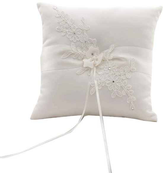 Cosensi - Ringkussen - Bruiloft - Met strap - Ivoor - Decoratief - Voor huwelijken - 21 cm