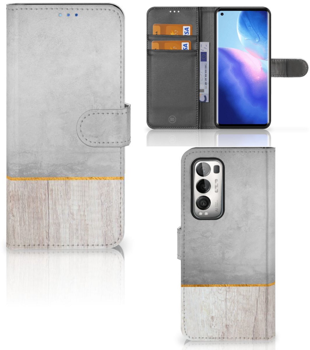 OPPO Find X3 Neo 5G Book Style Case Wood Concrete