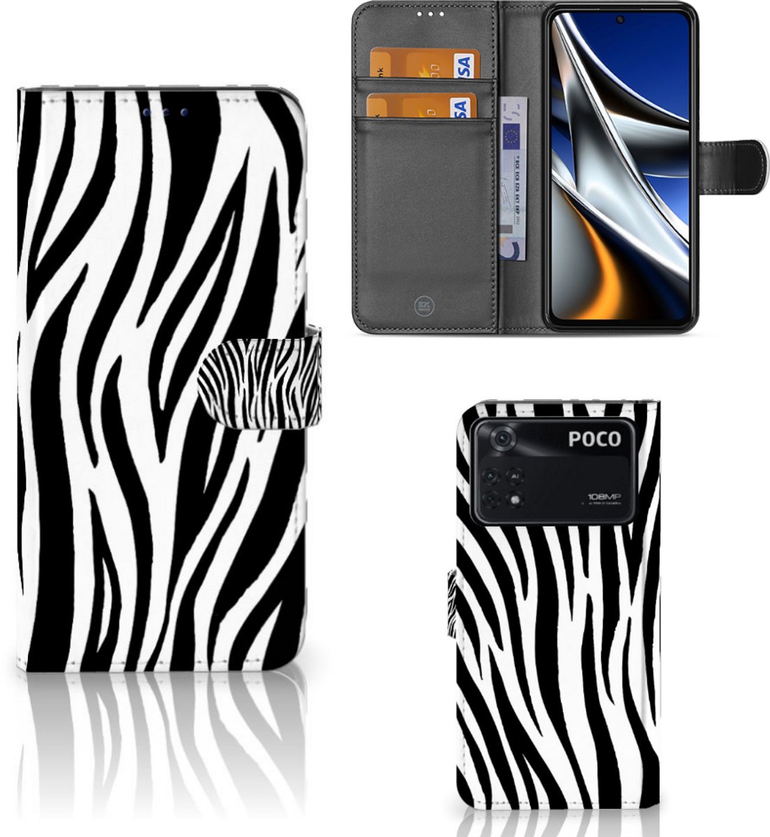 Boekhoesje voor Xiaomi Poco X4 Pro 5G Telefoonhoesje met Pasjes Zebra