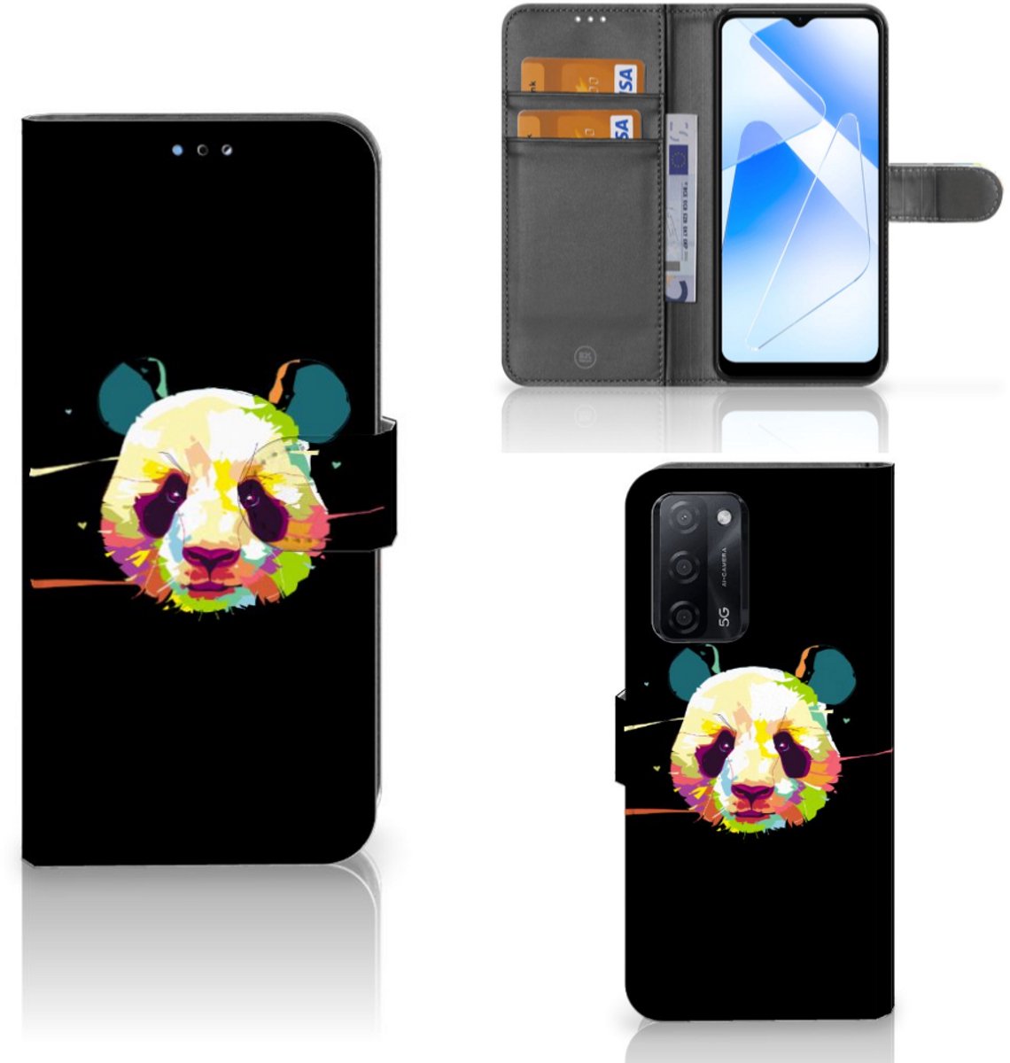 Boekhoesje voor OPPO A16/A16s/A54s Leuk Hoesje Panda Color