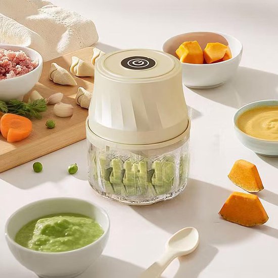 Mini Keukenmachine - Voedsel Snijder - Snel Ingrediënten Hakken - Draadloos Veiligheidsslot - 350ml Capaciteit - Crèmekleurig van MINI — afbeelding 4