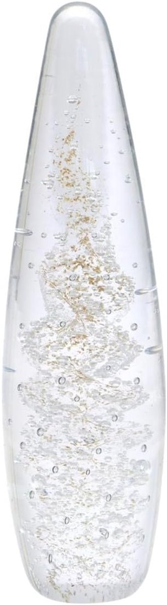 Glazen Presse Papier - Decoratief Papiergewicht - Bureau Decoratie - Gouden Glitter Effect - 23 cm Langwerpig - Transparant