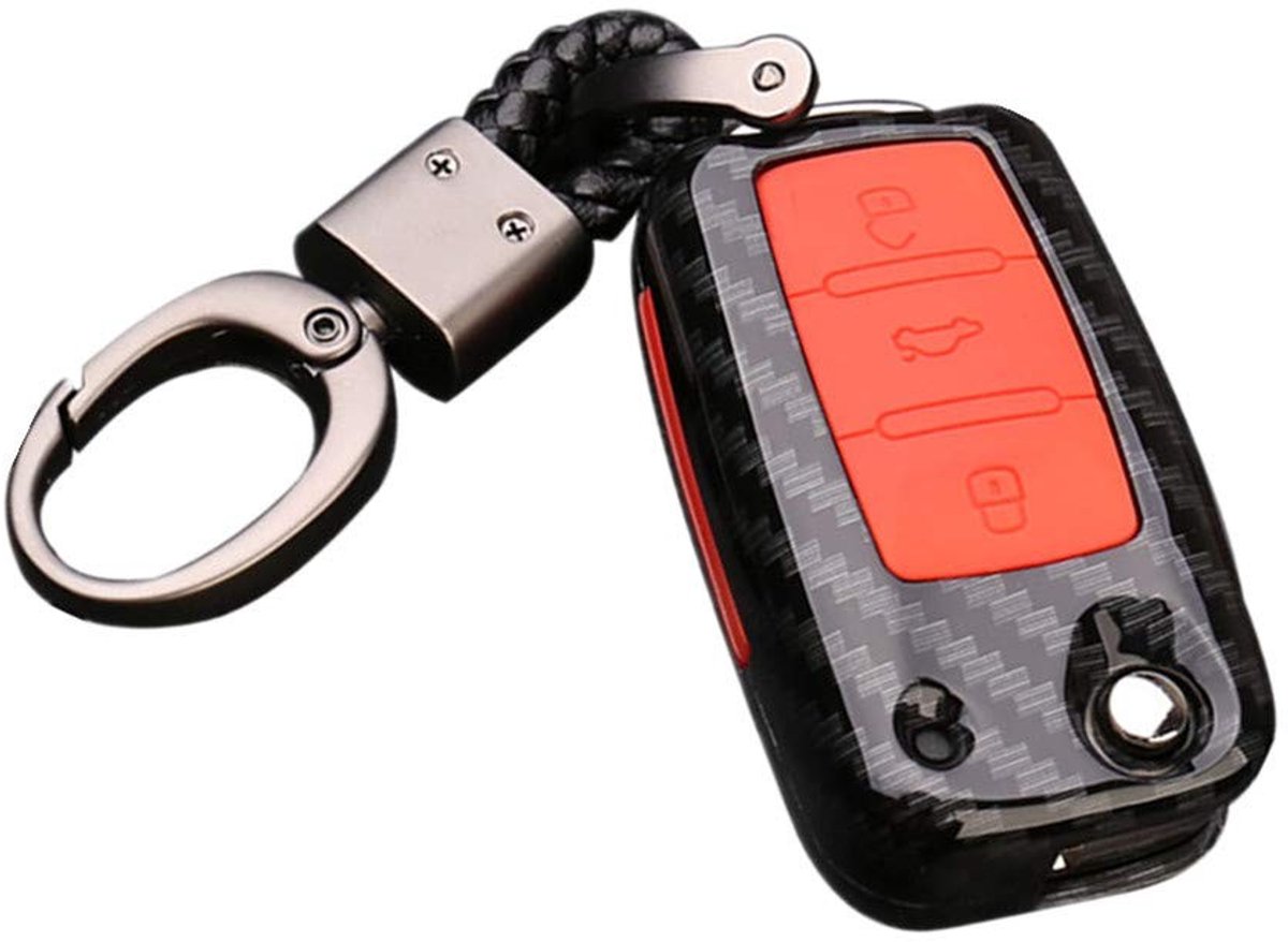 Store_7 - Car Key Protective Cover - Sleutelhanger - Stijlvol design - Zwart/Rood - Duurzaam materiaal - Geschikt voor Volkswagen modellen - Carbon...